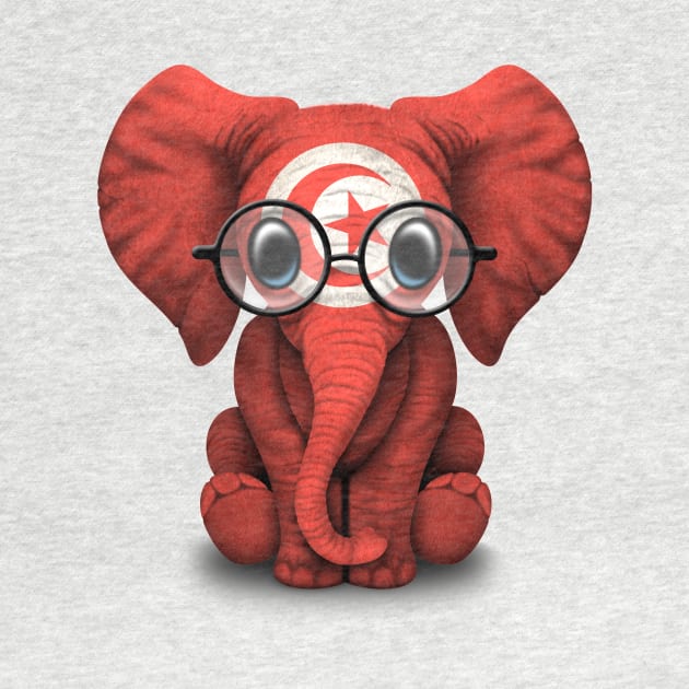 Baby Elephant with Glasses and Tunisian Flag by jeffbartels